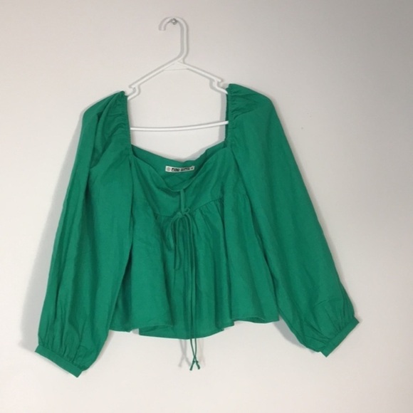 CIAO LUCIA! Corina Top Emerald xs cropped flowy tie neck classic elegant boho - Picture 5 of 12